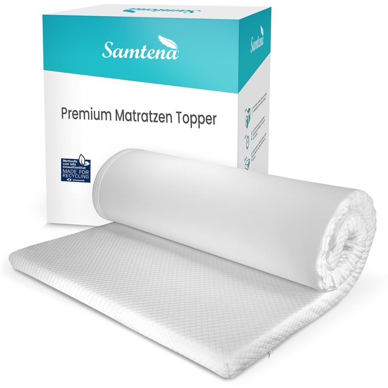 Topper saltea cu spumă cu memorie Samtena Edition Deluxe 140x200 cm, 5 cm înălțime, vâscoelastic, moale și cu reducere a punctelor de presiune, pentru un confort sporit în timpul somnului