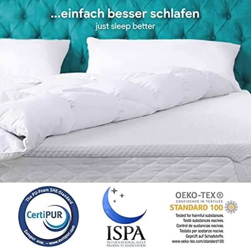 Samtena Viscoelastic Memory Foam Hatású Matracvédő Fedőmatrac, 100 x 200 x 5 cm, Kényelmes Alvást Biztosító Memóriahabos Matractopper