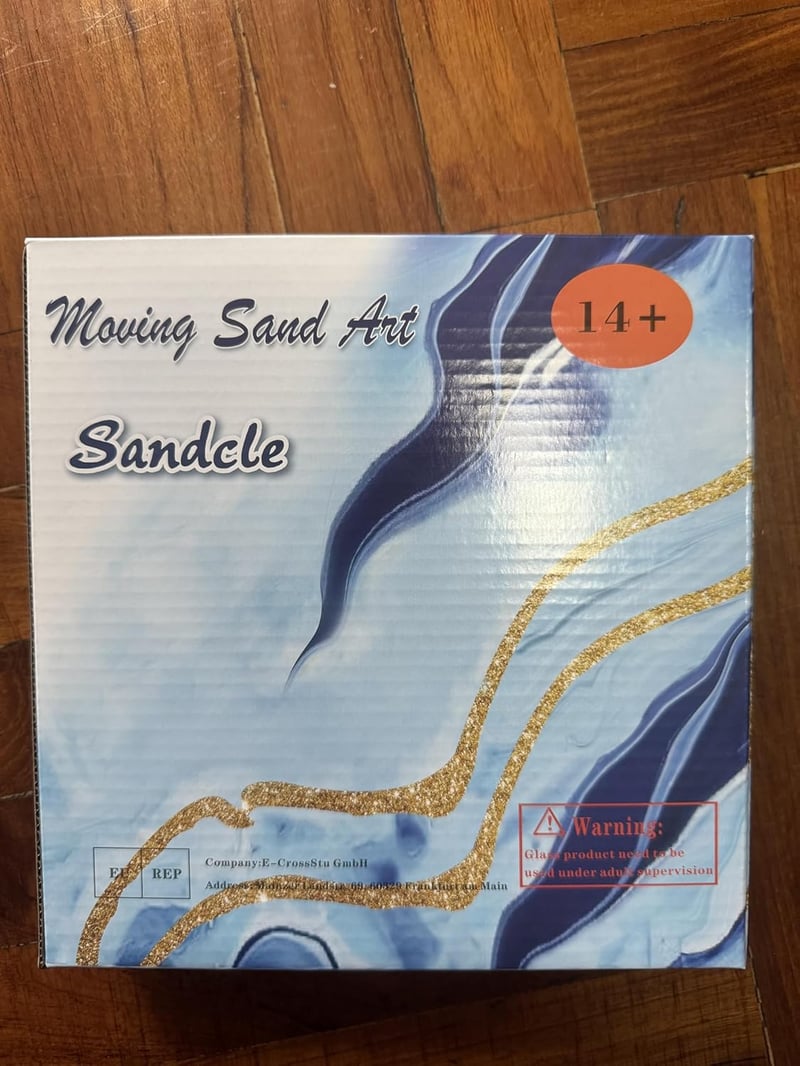 SANDCLE 3D Homokképek Forgó Kerek Üvegkerettel, Mozgó Homokművészet Kék Tájkép 18cm