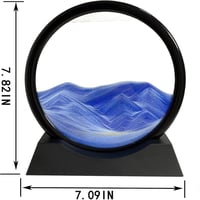 SANDCLE 3D Homokképek Forgó Kerek Üvegkerettel, Mozgó Homokművészet Kék Tájkép 18cm 4
