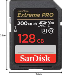 SanDisk Extreme PRO SDXC 128GB memóriakártya 200MB/s V30 4K videóhoz - 128 GB, UHS-I V30 7