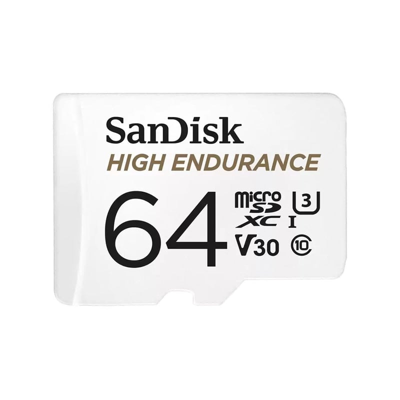 Card de memorie SanDisk High Endurance microSDXC 64 GB + adaptor SD - pentru camere auto și sisteme de supraveghere, viteză de citire 100 MB/s, V30, Full HD și 4K