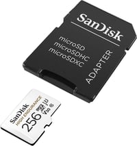 Card de memorie SanDisk High Endurance microSDXC 256 GB + adaptor SD - Pentru camere auto și camere IP - 20.000 ore Full HD/4K - 100 MB/s - UHS-I U3 V30 4