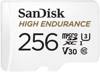 Card de memorie SanDisk High Endurance microSDXC 256 GB + adaptor SD - Pentru camere auto și camere IP - 20.000 ore Full HD/4K - 100 MB/s - UHS-I U3 V30 1