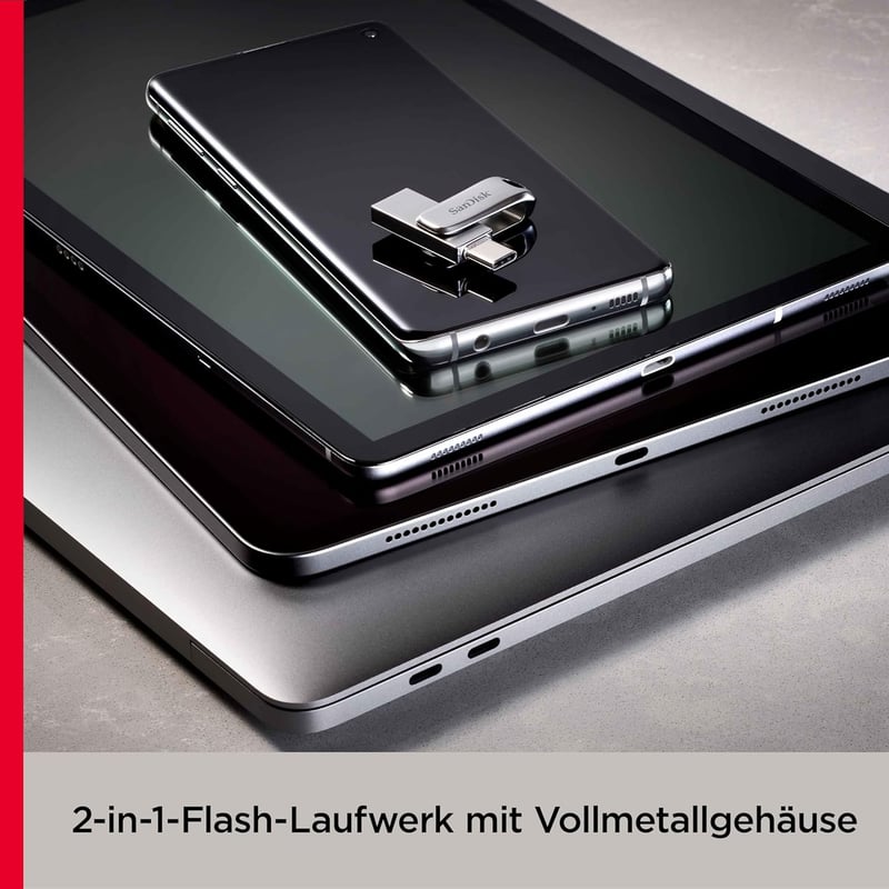 SanDisk Ultra Dual Drive Luxe USB-C 128GB mobil tárhelymegoldás 400MB/s - 128 GB, silver, Dual Drive Luxe