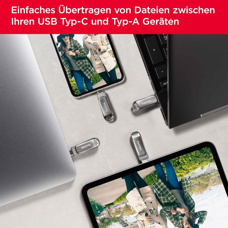 SanDisk Ultra Dual Drive Luxe USB-C 128GB mobil tárhelymegoldás 400MB/s - 128 GB, silver, Dual Drive Luxe