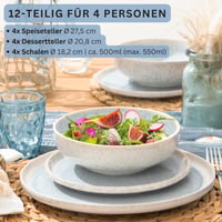 Súprava riadu Sänger Santorini, 12-dielna pre 4 osoby, kameninová súprava tanierov s plytkými, hlbokými a dezertnými taniermi, krémová farba s fialovo-modrým prechodovým vzorom 2