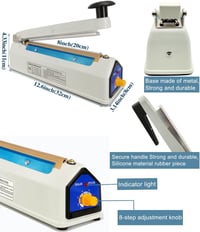 Sangrui 12 colos Impulzusos Fóliahegesztő, 300W Műanyag Tasak Tömítő, Fém Burkolat, 3mm Hegesztési Sáv, Kézi Hőforrasztó 8 Javítókészlettel 6