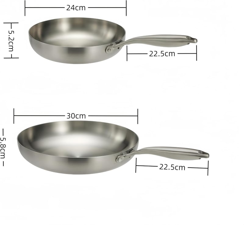 SanheKit 30 cm-es Háromrétegű Rozsdamentes Acél Serpenyő - Indukciós Főzőlappal Kompatibilis, Sütőben Használható, Gyors Hővezetés, Mosogató