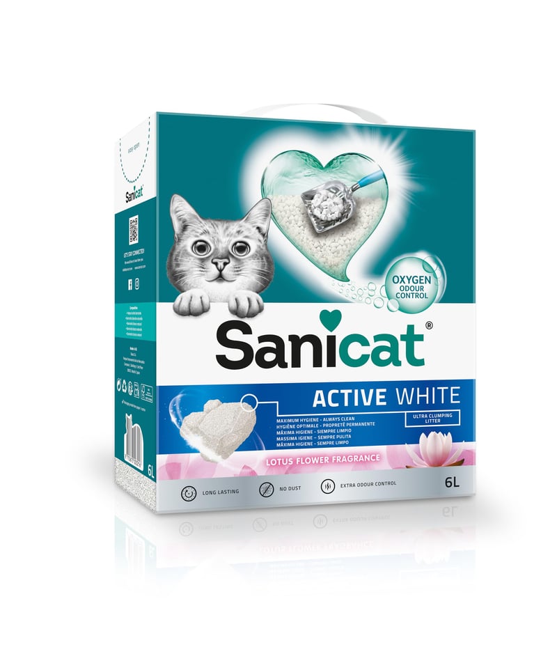 Nisip pentru pisici Sanicat Zen, activ, alb, aglomerant, cu aromă de floare de lotus – din minerale naturale, cu efect de reducere a mirosurilor – 6 litri