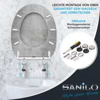 Sanilo Oválne WC sedadlo s betónovým vzorom - MDF WC doska s efektom dreva, so systémom Soft-Close, stabilnými pántmi a jednoduchou montážou. 6