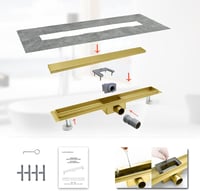 SaniteModar 70 cm-es Arany Csempézhető Zuhanylefolyó - Extra Lapos Rozsdamentes Acél Padlóösszefolyó, Nagy Kapacitású, Akadálymentes 5