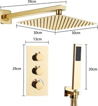 SaniteModar arany termosztátos beépített zuhanyszett 30x30 cm esőzuhannyal 5