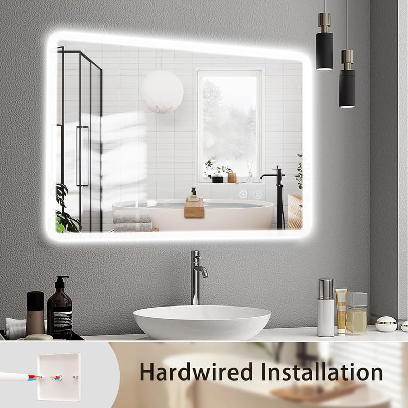 SaniteModar LED Fürdőszobai Tükör 60x80 cm, Egyenletes Világítócsíkokkal, Háromszínű Fény, Páramentesítő, Érintőkapcsoló, Alumínium Keret