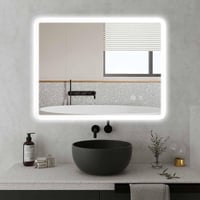 SaniteModar LED Fürdőszobai Tükör 60x80 cm, Egyenletes Világítócsíkokkal, Háromszínű Fény, Páramentesítő, Érintőkapcsoló, Alumínium Keret 1