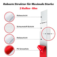 SANLI TAPE Kétoldalas Ragasztószalag Extra Erős 5m x 12mm 2 Tekercs - 12mm*5m*2 Rollen 4