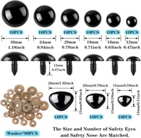 SANNIX 90 darabos biztonsági szem és orr szett 12-30mm horgolt állatok babák plüss játékok készítéséhez fekete műanyag 2