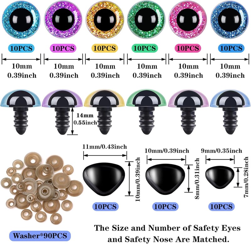 SANNIX 90 db biztonsági szem és orr szett 10 mm horgoláshoz, játékokhoz
