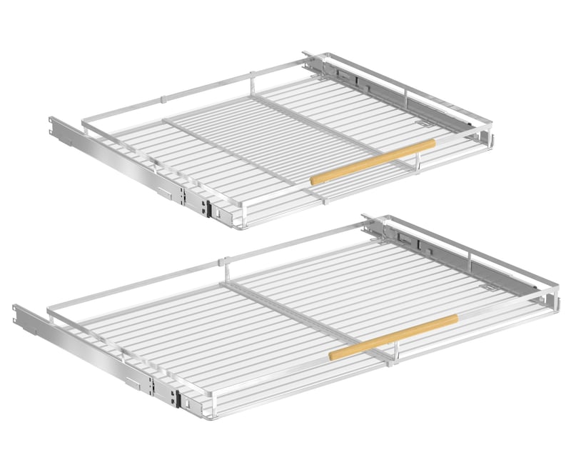 Organizator Extensibil pentru Dulap de Bucătărie SANNO - Suport Reglabil pentru Vase cu Bază din Oțel Inoxidabil, Crom, Set de 2 bucăți