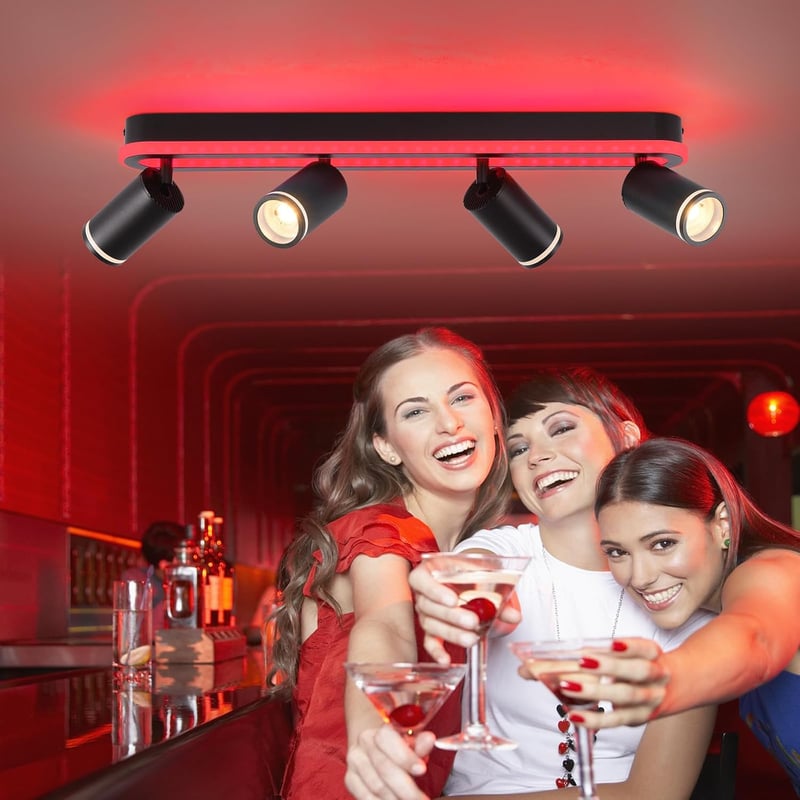 SANSHI 44W LED mennyezeti lámpa távirányítóval, RGB színváltó, 4 spotlámpa GU10, forgó design