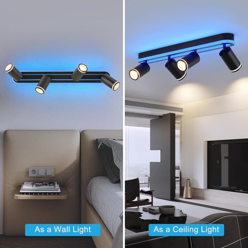 SANSHI 44W LED mennyezeti lámpa távirányítóval, RGB színváltó, 4 spotlámpa GU10, forgó design