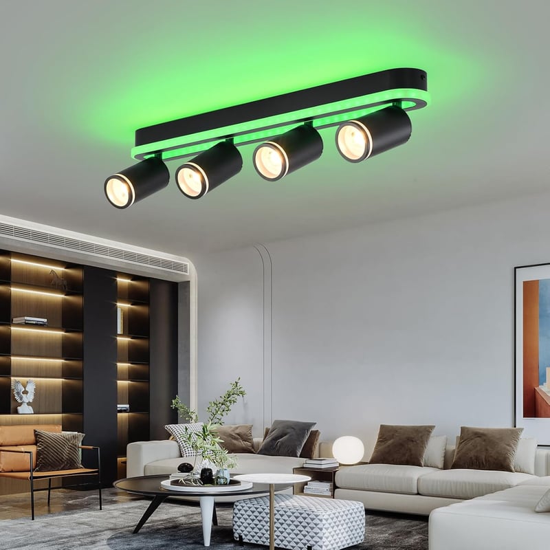 SANSHI 44W LED mennyezeti lámpa távirányítóval, RGB színváltó, 4 spotlámpa GU10, forgó design