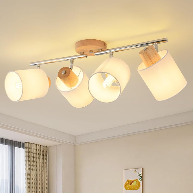 SANSHI LED Mennyezeti Lámpa 4 Izzós Fa Spotlámpa 350° Forgatható E14