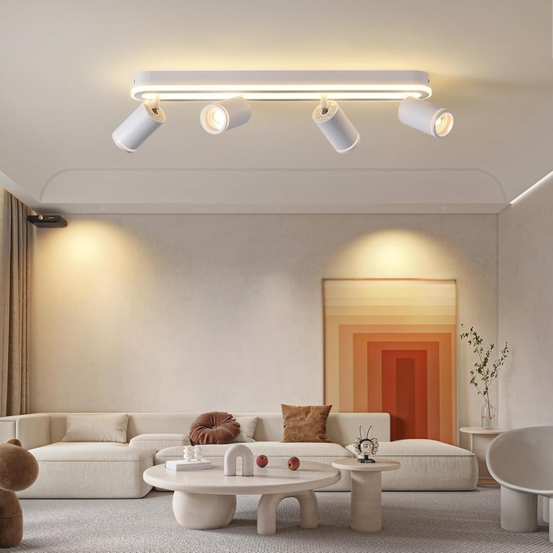SANSHI LED Mennyezeti Lámpa 4 Spottal, 350° Forgatható Mennyezeti Spotlámpa, 36W + 4x5W GU10, Modern Fehér Alumínium, 3000K Meleg Fény