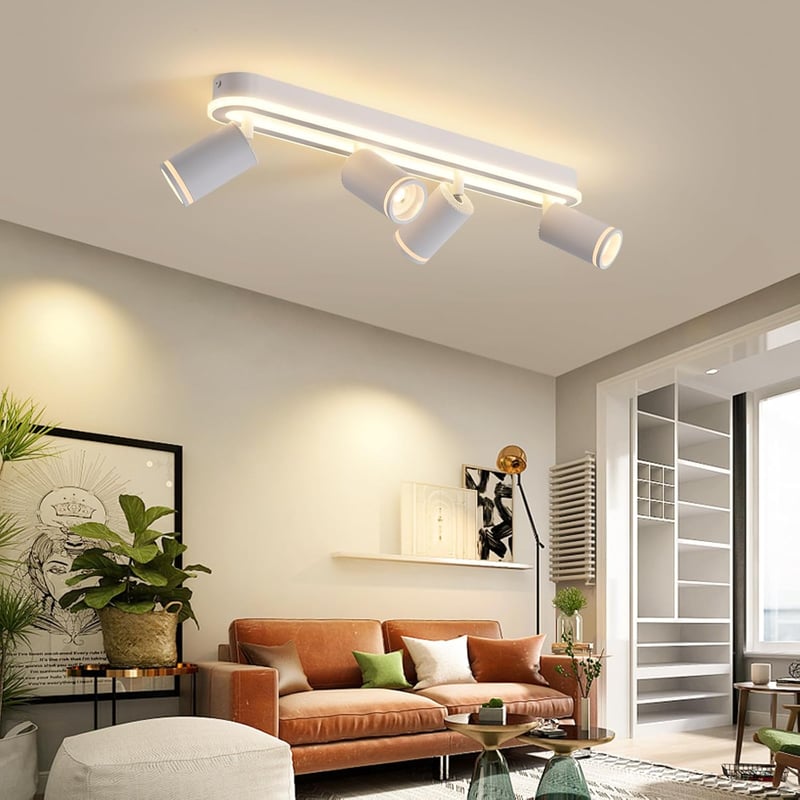 SANSHI LED Mennyezeti Lámpa 4 Spottal, 350° Forgatható Mennyezeti Spotlámpa, 36W + 4x5W GU10, Modern Fehér Alumínium, 3000K Meleg Fény