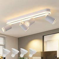 SANSHI LED Mennyezeti Lámpa 4 Spottal, 350° Forgatható Mennyezeti Spotlámpa, 36W + 4x5W GU10, Modern Fehér Alumínium, 3000K Meleg Fény 1