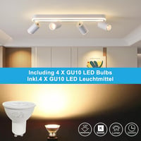 SANSHI LED Mennyezeti Lámpa 4 Spottal, 350° Forgatható Mennyezeti Spotlámpa, 36W + 4x5W GU10, Modern Fehér Alumínium, 3000K Meleg Fény 5