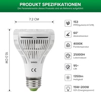 SANSI LED Növénylámpa 15W E27 Teljes Spektrumú Fehér Fény 4000K Beltéri Növényekhez Virágokhoz Zöldségekhez Gyümölcsökhöz 7