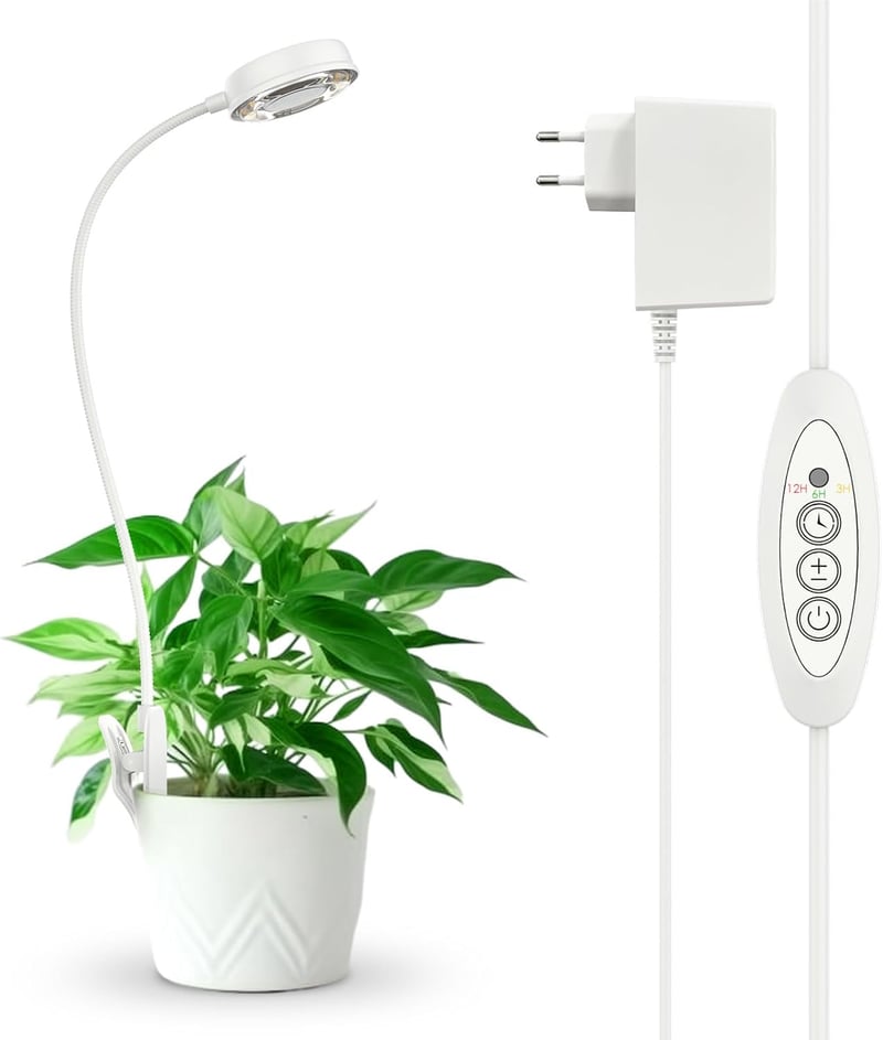 SANSI LED Növénylámpa Teljes Spektrumú, Csíptethető, 10W, Időzítővel, 4 Fényerőszinttel, Fehér, Szobanövényekhez, 360° Hajlítható