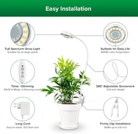 SANSI LED Növénylámpa Teljes Spektrumú, Csíptethető, 10W, Időzítővel, 4 Fényerőszinttel, Fehér, Szobanövényekhez, 360° Hajlítható 4