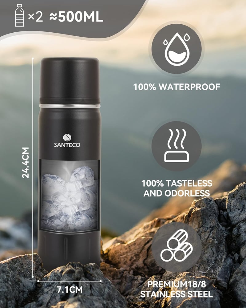 SANTECO Rozsdamentes Termosz Palack 1L Szivárgatásmentes Utazáshoz Kávé Tea Sporthoz BPA Mentes