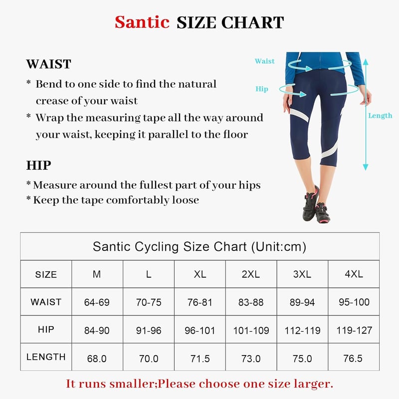 Santic Női Kerékpáros Nadrág 3/4 Párnázott Zsebes Gyorsan Száradó UPF50+ Védelem Légáteresztő Rugalmas Biciklis Short