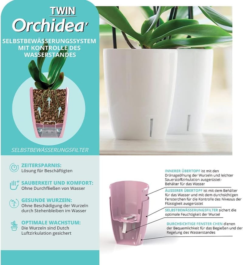 Santino Orchidea Cserép 15cm Öntözőrendszer Vízjelzővel Antracit 2L - 2L, Anthracite