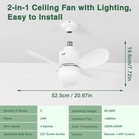 Stropný ventilátor Sanweyter so svetlom a diaľkovým ovládaním, 53 cm, 24W LED, stmievateľný, ovládanie cez aplikáciu, 5 lopatiek, 4 rýchlosti, 3000K-6500K, tichý, do obývačky 6