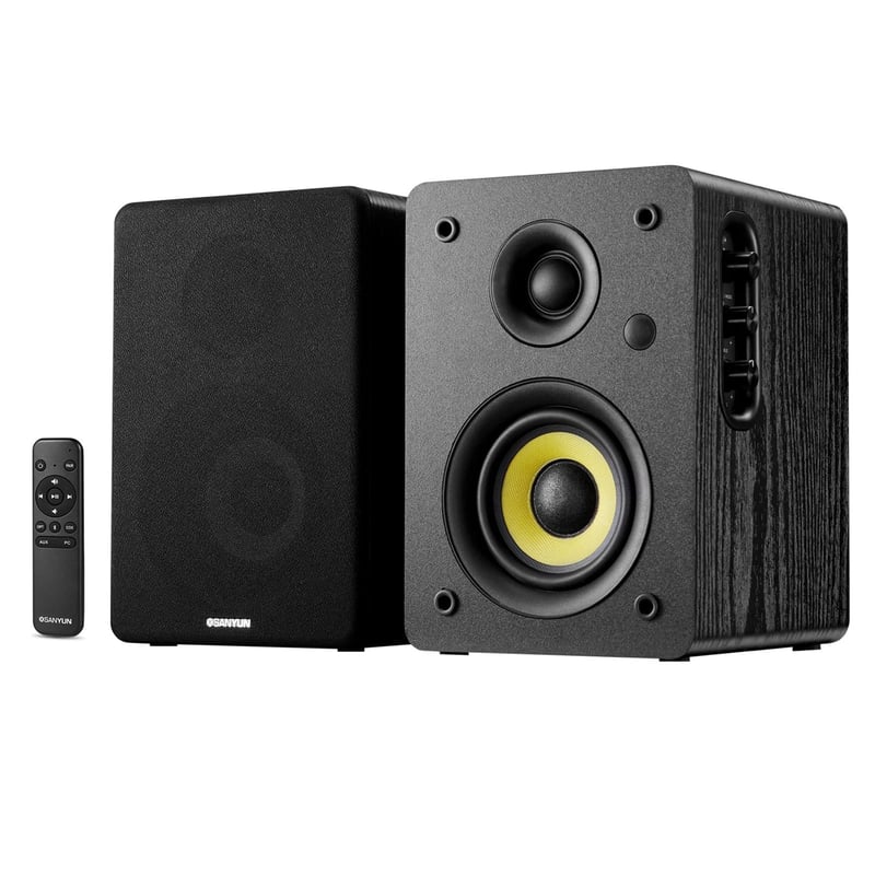 Sanyun SW206 80W Aktívne regálové reproduktory, Duálny režim, 4" Štúdiový monitor a HiFi, Bluetooth 5.0, Optický/Koaxiálny/USB, Čierne