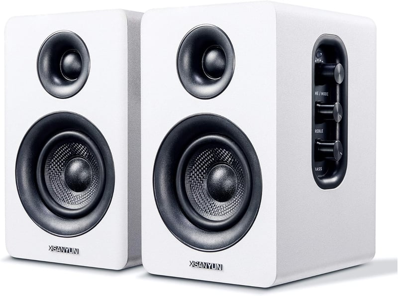 Sanyun SW208 3" Aktív Bluetooth 5.0 Polchangszóró Pár - 60W Szénszálas Hangszóró, Beépített 24-bit DAC, Dinamikus 3D Hangzás, PC Monitor Han