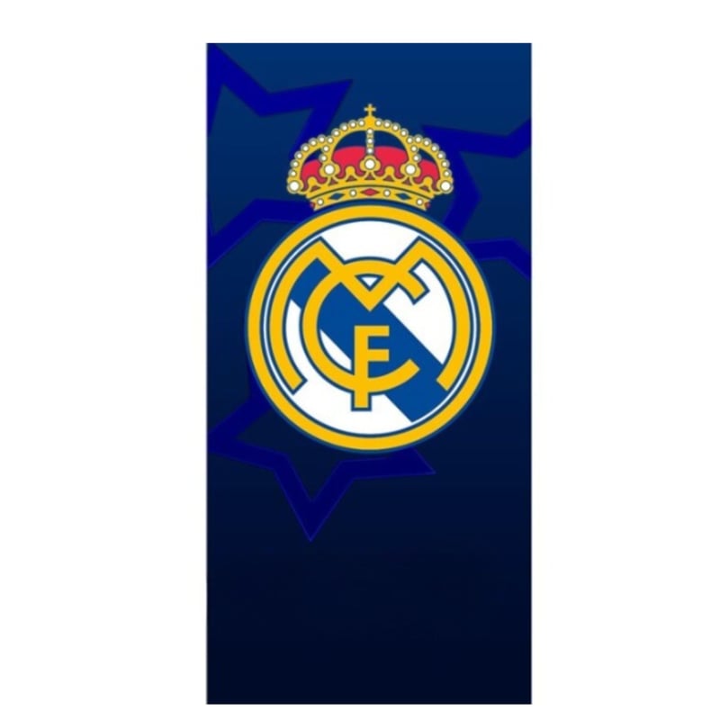 SaoTi Madrid Ručnik za plažu 75x150 cm - Pamuk 320g, Brzosušeći, Nogometni uzorak, Zvjezdani prvaci, Plavi mornarski dizajn