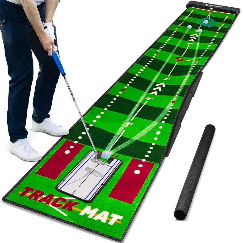 SAPLIZE Golf Putting Szőnyeg, Pályázó Gyakorló Szett, Röppálya Követéssel, Többféle Edzésmóddal, Beltéri/Kültéri Használatra, 3m Hosszú