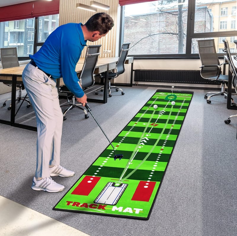 SAPLIZE Golf Putting Szőnyeg, Pályázó Gyakorló Szett, Röppálya Követéssel, Többféle Edzésmóddal, Beltéri/Kültéri Használatra, 3m Hosszú
