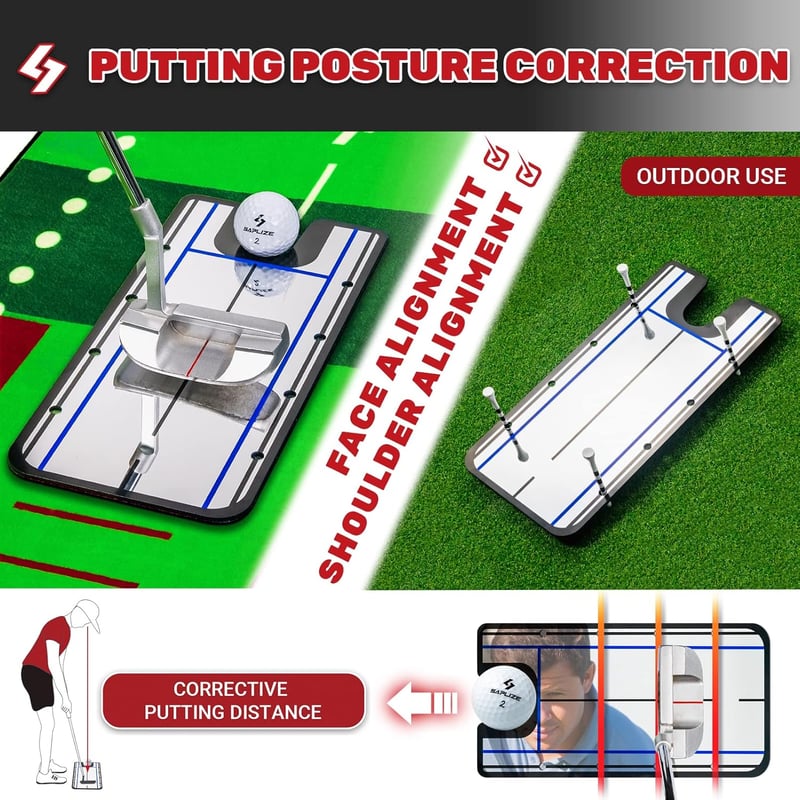 SAPLIZE Golf Putting Szőnyeg, Pályázó Gyakorló Szett, Röppálya Követéssel, Többféle Edzésmóddal, Beltéri/Kültéri Használatra, 3m Hosszú
