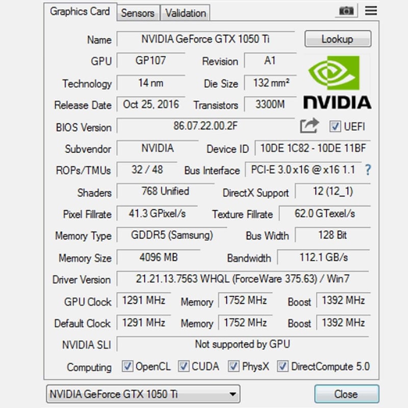 SAPLOS GTX 1050 Ti 4GB GDDR5 Grafikus Kártya PC Gaming GPU