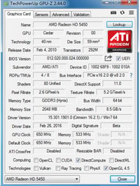 SAPLOS Radeon HD 5450 2GB DDR3 Grafikus Kártya Low Profile DVI HDMI VGA 2