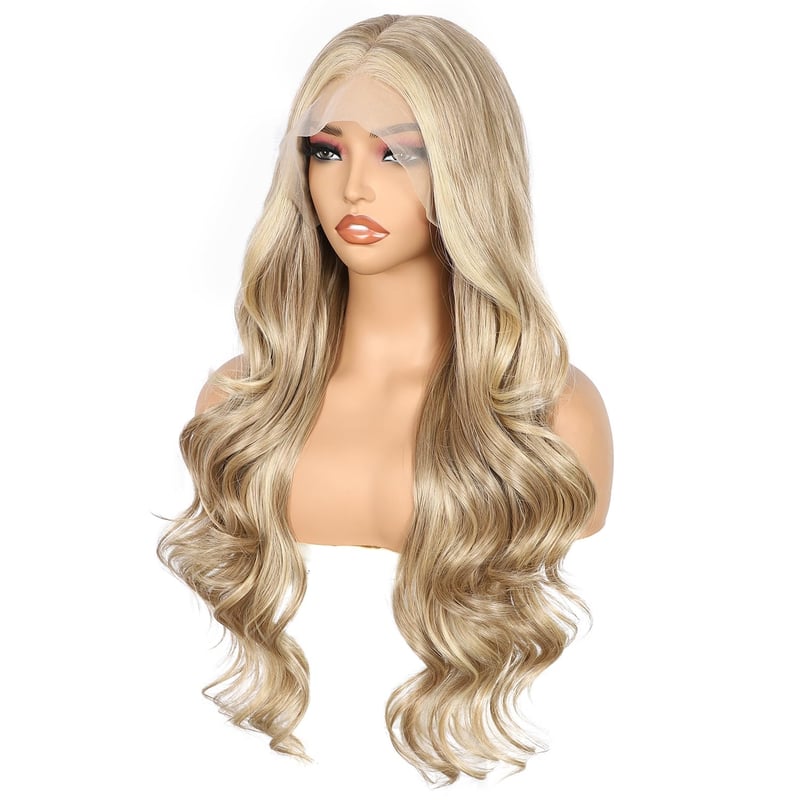 Sapphirewigs 13x4 Csipke Elülső Paróka Tejteás Szőke Hullám 66cm Női - Milk tea blonde