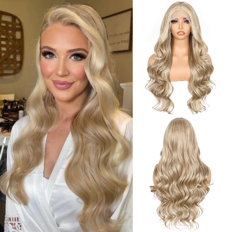 Sapphirewigs 13x4 Csipke Elülső Paróka Tejteás Szőke Hullám 66cm Női - Milk tea blonde
