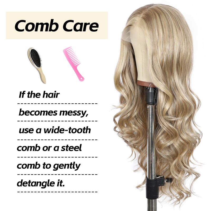 Sapphirewigs 13x4 Csipke Elülső Paróka Tejteás Szőke Hullám 66cm Női - Milk tea blonde