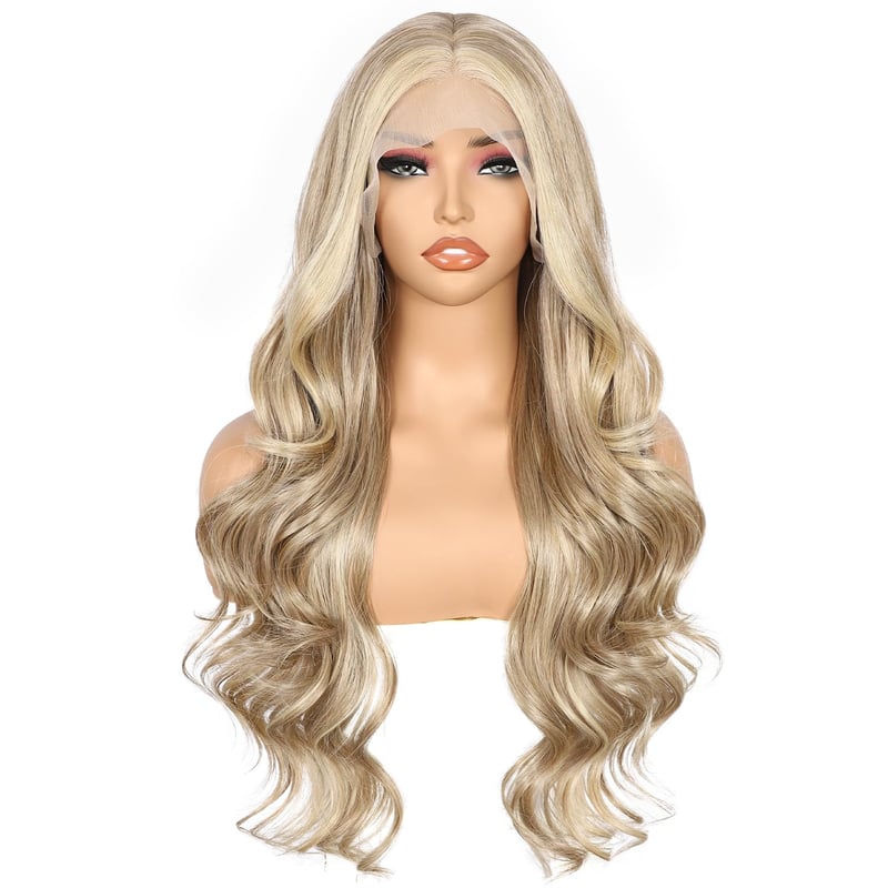 Sapphirewigs 13x4 Csipke Elülső Paróka Tejteás Szőke Hullám 66cm Női - Milk tea blonde
